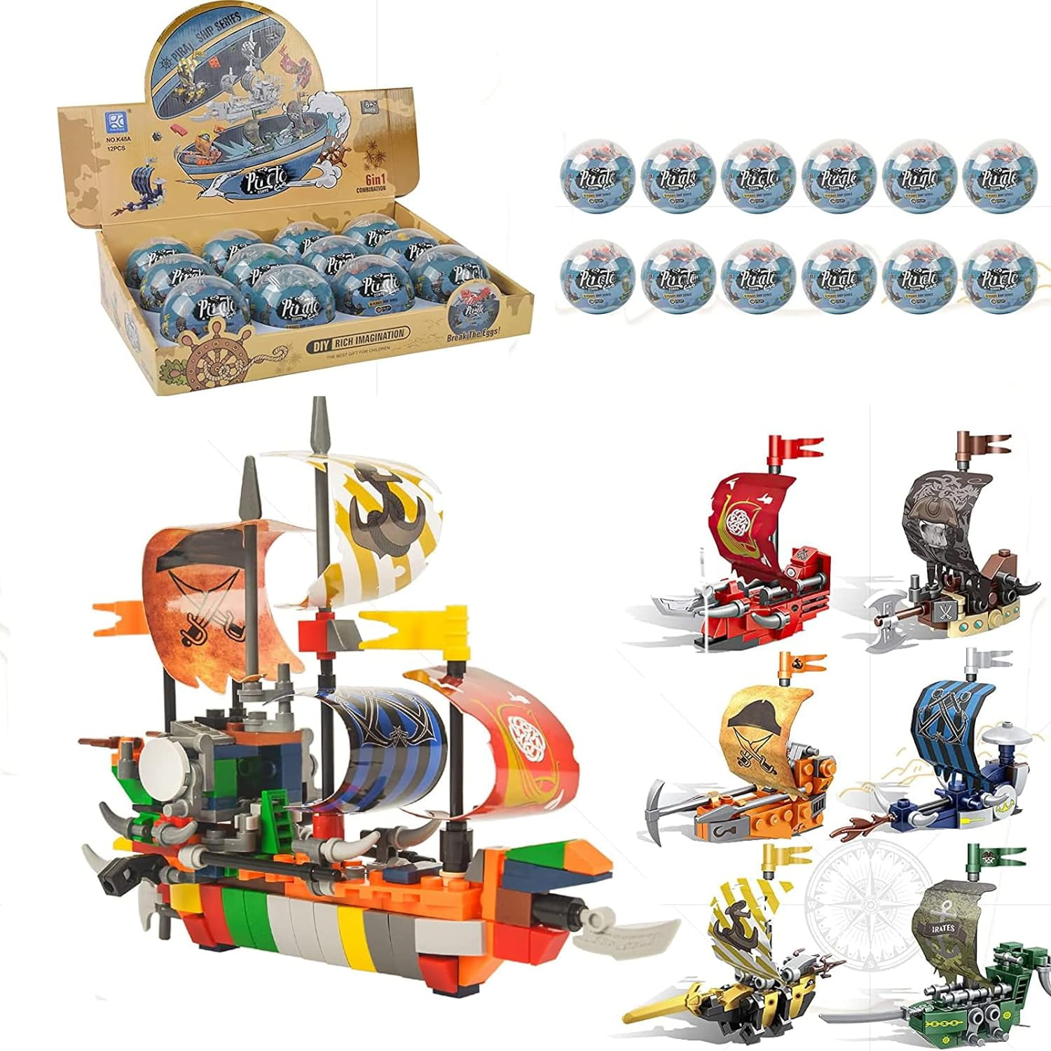 12PCS Pre Filled Easter Eggs with Ship Mini Building Block Toys