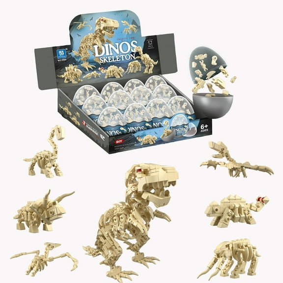 12PCS Pre Filled Easter Eggs with Toys Inside - 12 in 1 Big Dinosaur Skeleton Model Building Kits Toy for Kids Age 6+ Years Old