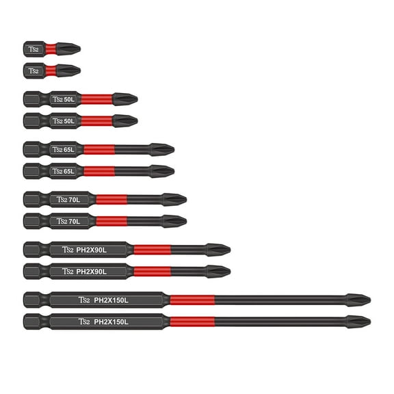 12PCS Premium S2 Steel Magnetic Screwdriver Bit Set PH2 Phillips Bits, Long Sizes 25mm-150mm for Impact Drivers Electric Drills