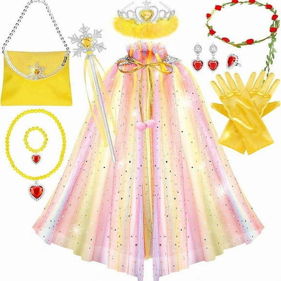 12PCS Princess Cape Set, Princess Dress Up Cloak With Crown, Wand, jewelry, and bag