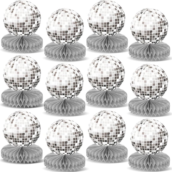 12PCS Prom Silver Disco Theme Party Honeycomb Centerpieces 70s Birthday Decorations Disco Table Toppers Discoball Centerpieces for Table Back To 70s 80s Prom 2025 Party Supplies (Not Ball)