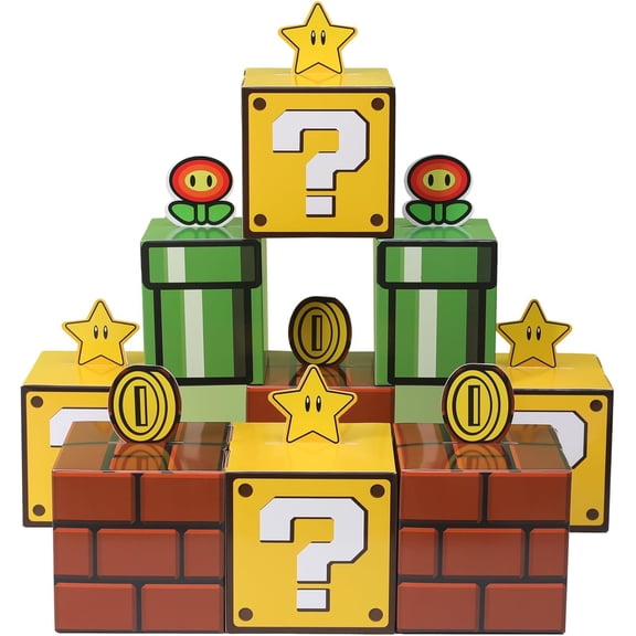 12PCS Question Brick Pipe Boxes for Birthday Party Decorations Game Party Christmas Supplies Classroom Candy Favors, (3.93x 3.93Inch)