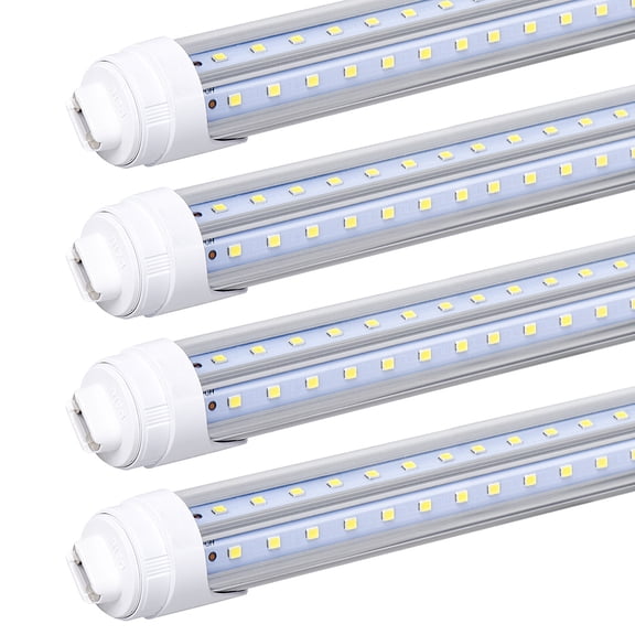 12PCS-R17D/HO 8FT LED Bulbs - Rotate V Shape, 6000K Cold White 100W, 15000LM, 200W Equivalent F96T12/DW/HO, Clear Cover, T8/T10/T12 Replacement, Dual-End Powered, Ballast Bypass