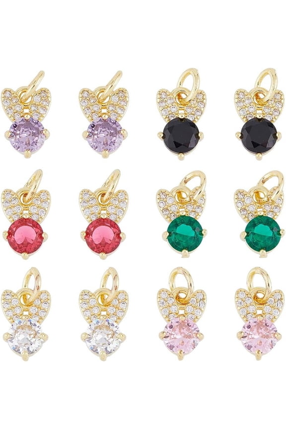12PCS Rabbit Charms 6 Colors Small Brass Charms 18K Gold Plated Charms Cute Animal Charms Cubic Zirconia Charms with Jump Ring for Easter Jewelry Making Hole: 3.8mm Multi-color DIY