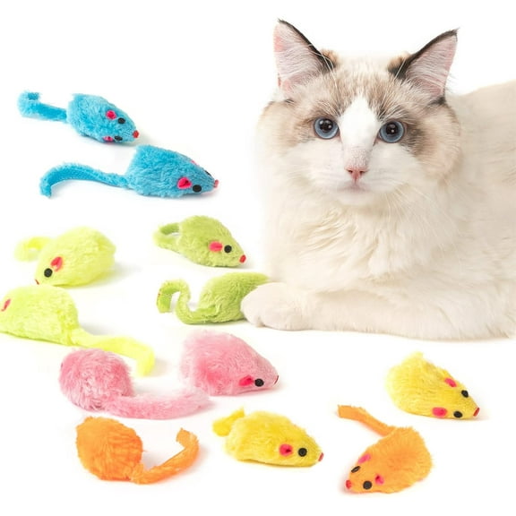 12PCS Rattle Cat Mouse Toys also Prefilled Catnip, 2.36 Mice Body Size, Faux Fur Cat Mice Toys with Plastic Body, Interactive Catnip Toys for Indoor Cats Play Fetch