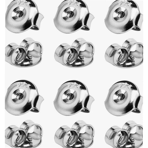 12PCS Real 925 Silver Earring Backs Replacements, 18K White Gold Plated Hypoallergenic Earring Backs for Studs, Secure Ear Locking for Stud Earrings Ear Nut for Posts, 6mm