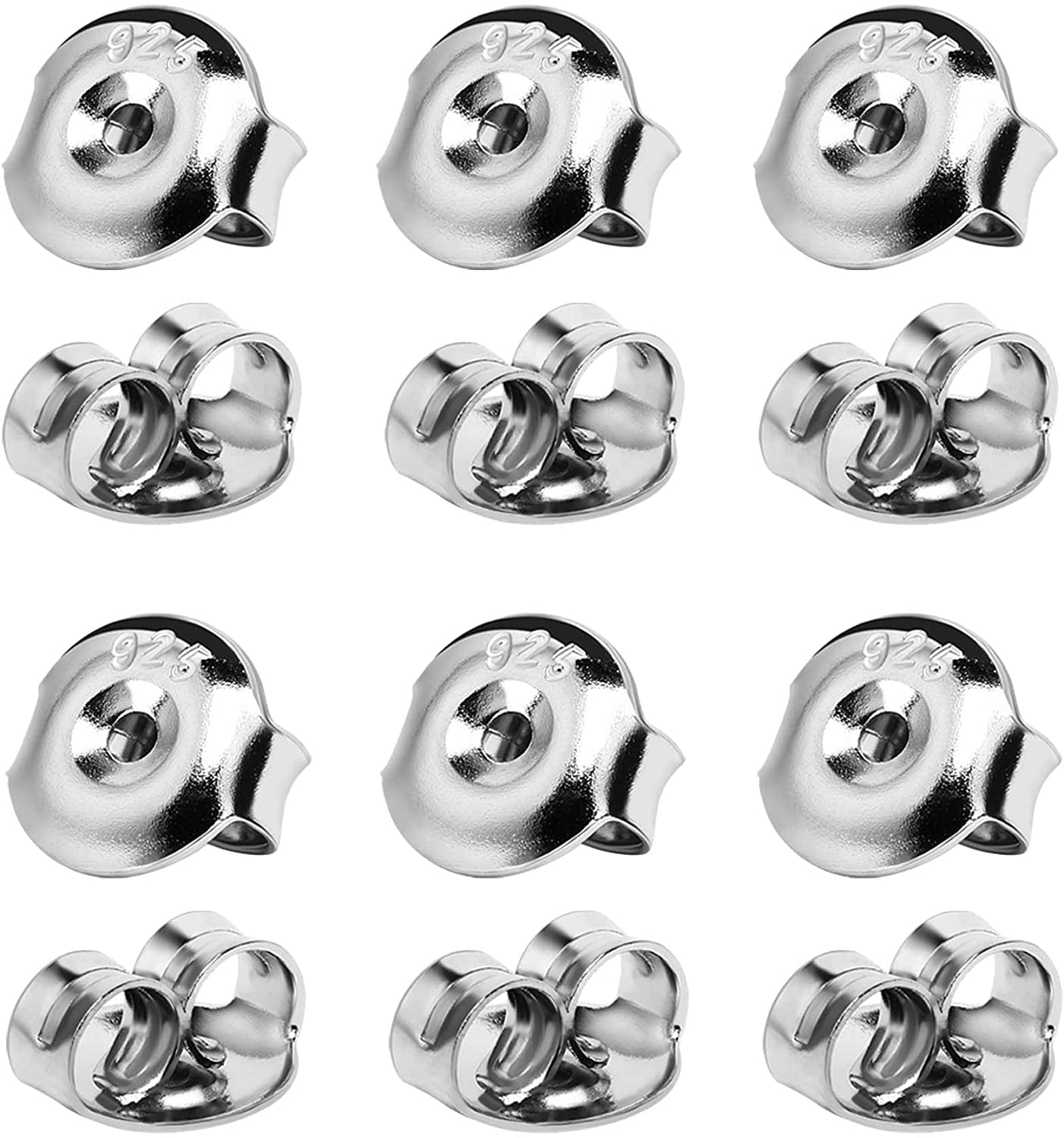 MENKEY 12PCS Real 925 Silver Earring Backs Replacements, 18K White Gold Plated Hypoallergenic Earring Backs for Studs, Secure Ear Locking for Stud Earrings Ear Nut for Posts, 6mm