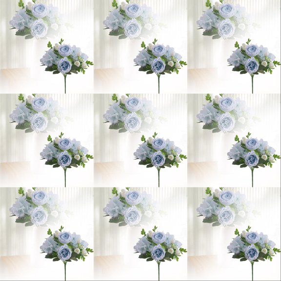 12PCS Realistic Flower Bouquet - Lifesize Floral Arrangements with Long Stems - Artificial Peonies & Hydrangeas for Wedding, Living Room & Table Decor