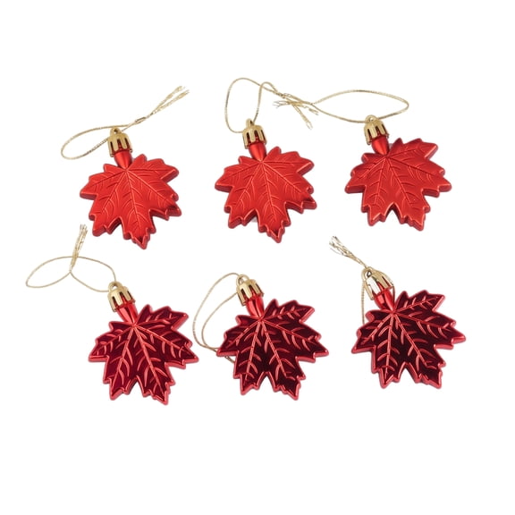 12PCS Red Maple Leaf Ornaments Set, Metallic Fall Leaf Hanging Pendants with Gold Strings, Autumn Harvest Thanksgiving Tree Wreath Home Decor