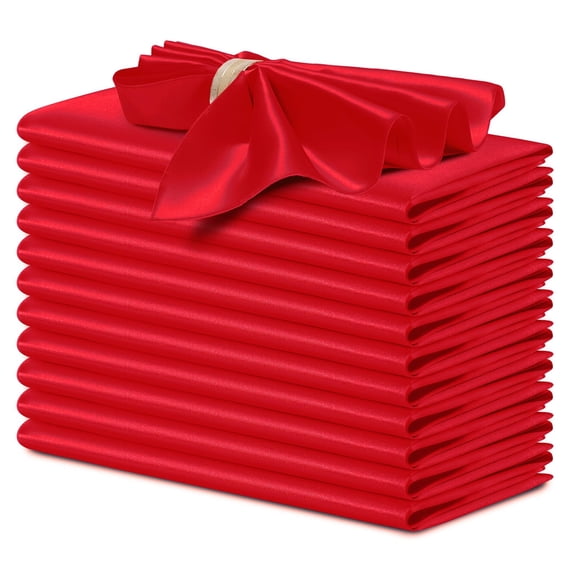 12PCS Red Satin Napkins 17 x 17 Inch, Satin Cloth Napkins,Square Silky Smooth Wedding Dinner Napkins Table Napkins for Banquet Party Restaurant Decor, Thanksgiving, Christmas