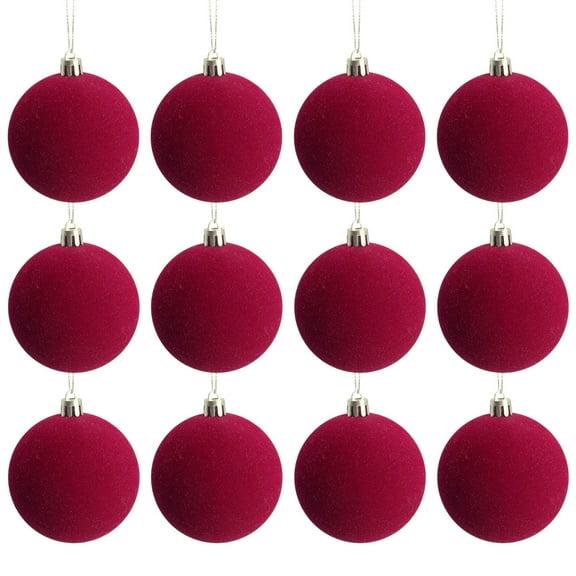 12PCS Red Velvet Christmas Balls Ornaments, 3.15 Inch Velvet Ornaments for Christmas Tree, Christma Tree Flocked Ornaments Balls for Family Holiday Wedding Party Xmas Hanging Decoration