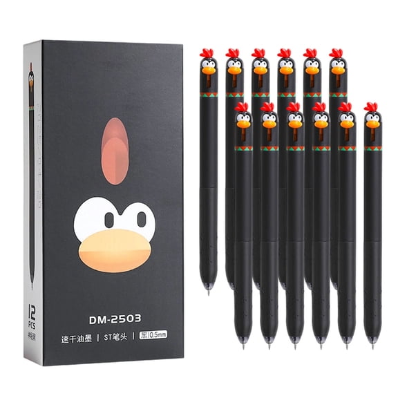 12PCS Retractable Cartoon Chicken Rollerball Pens, Cute Animal Style,Ideal for Office, Home, and All Ages(0.45ml Each)