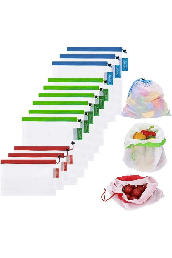 12PCS Reusable Produce, Mesh Vegetables Eco Friendly Net Grocery Shopping & Storage Bags of Fruit Vegetables