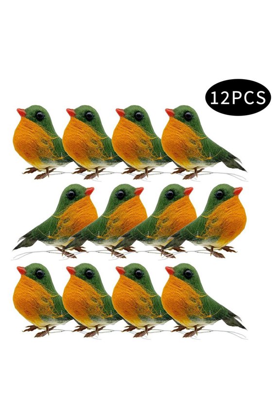 12PCS Robin Bird Christmas Tree Decoration Craft Very Cute Artificial Feather Craft