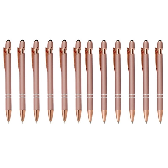 12PCS Rose Gold Ballpoint Pen with Stylus Tip, 1.0 mm Black Ink Smooth Writing Pens, Metal Stylus Pens for Touch Screens