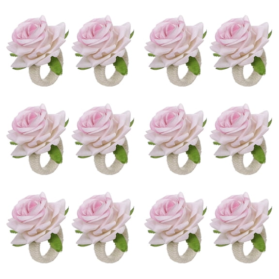 12PCS Rose Napkin Rings  Artificial Flower Napkin Holders for Table, Dining, Banquet, Wedding, Restaurant, Pink