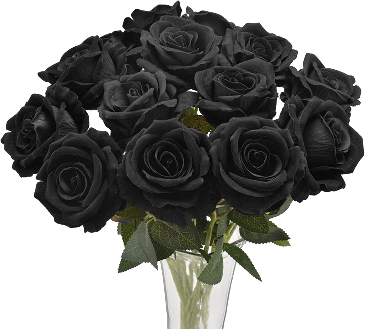 12PCS Roses Artificial Flowers Black Fake Silk Flower Bouquet 19.68 ...