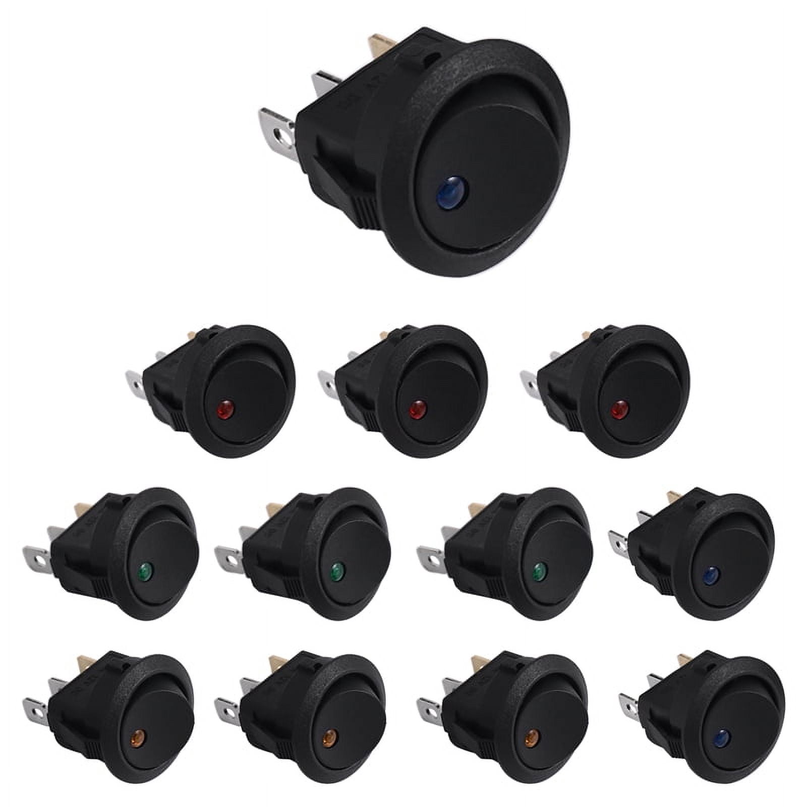 12PCS Round Dot Lighted Rocker Switch Toggle 20A 12V DC On/Off SPST ...