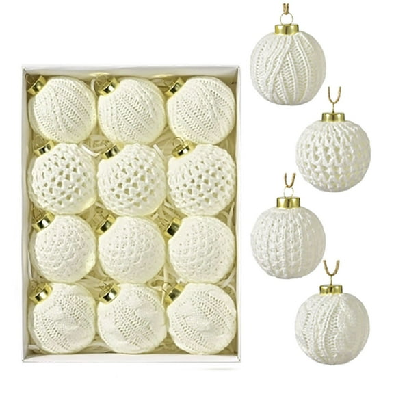 12PCS Rustic Christmas Ornaments, 2.75 Inch White Vintage Shatterproof Ball Baubles, Neutral Farmhouse Xmas Tree Decorations for Traditional Home Holiday Decor