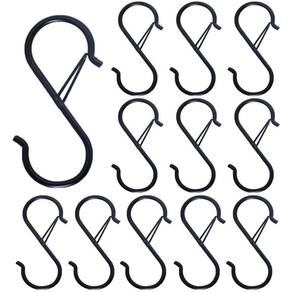 12PCS S Hooks for Hanging, S Shaped Hooks for Racks/Shelf/Rod, Black S Hooks for Hanging Kitchen Utensil/Plants/Pots and Pans, Heavy Duty and Rustproof, Home Organization Accessories