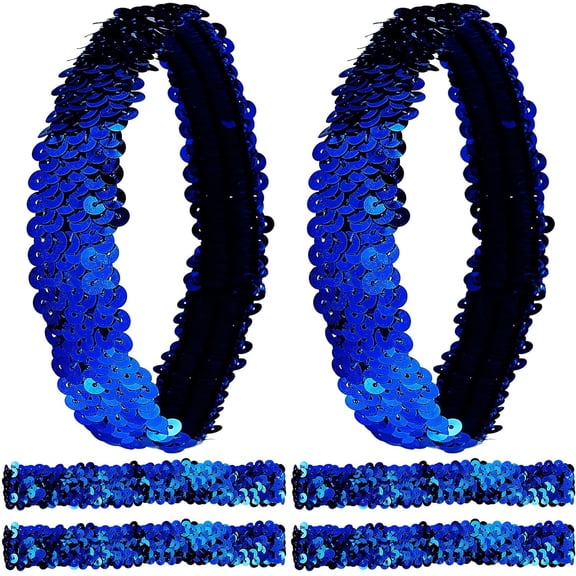 12PCS Sequin Headband Elastic Glow Stretch Sparkle Glitter Fashion Adjustable Hair Band Accessories Pack Set for Girls Women Teens Sports Dance Party Teams Crafts(Blue) for DIY