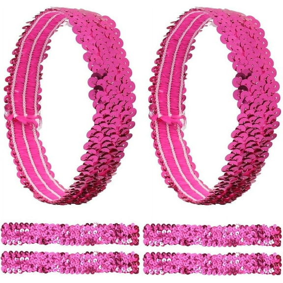 12PCS Sequin Headband Elastic Glow Stretch Sparkle Glitter Fashion Adjustable Hair Band Accessories Set for Women Sports Dance Party Teams Store(Deep Pink)