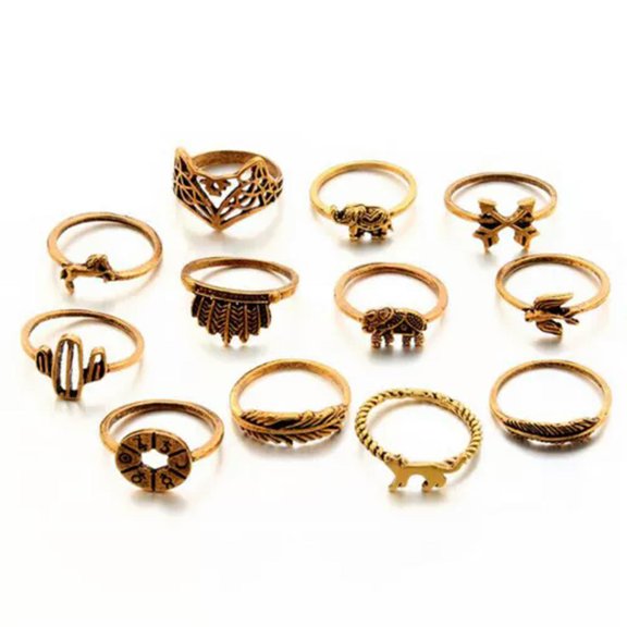 12PCS/Set Retro Palm Elephant Animal Ring Knuckle Ring Midi Rings Jewelry