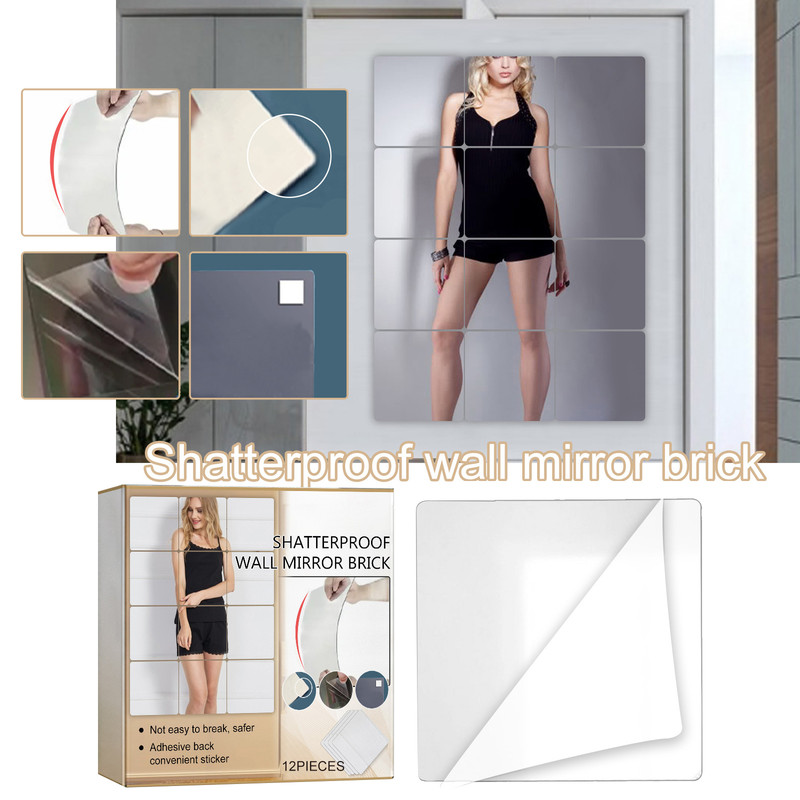 12PCS Shatterproof Mirror,Non Glass Mirror Ultrathin Flexible Mirror