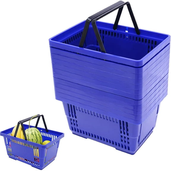 12PCS Shopping Baskets with Handles, Portable Wire Shopping Basket,Open&Stackable Design for Supermarket, Retail, Bookstore (Blue).