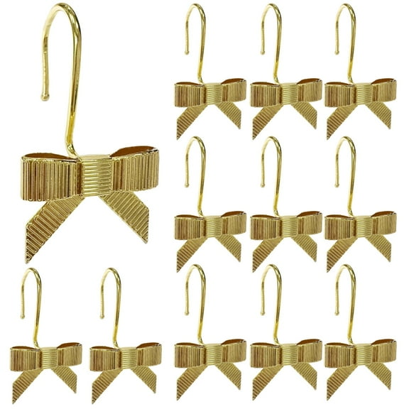 12PCS Shower Curtain Hooks, Decorative Bowknot Design, Rustproof Zinc Alloy, Suitable for Bathroom, Enhances Decor, Gold Finish