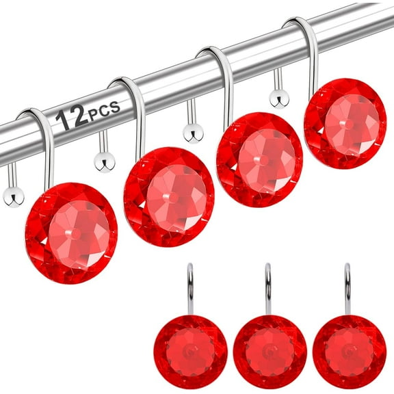 12PCS Shower Curtain Hooks Rings for Bathroom, Stainless Steel Rust Resistant Decorative Rhinestones Shower Curtain Rings Hangers for Shower Curtains, Clothing, Towels, etc.