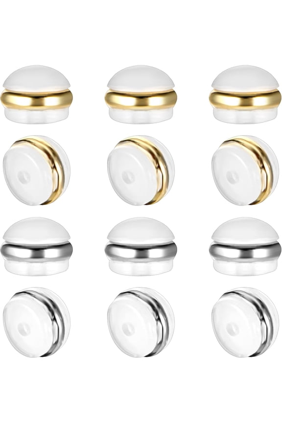 12PCS Silicone Earring Backs for Studs, White Gold Soft Locking Earrings Back for Studs Earring Backs for Droopy Ears