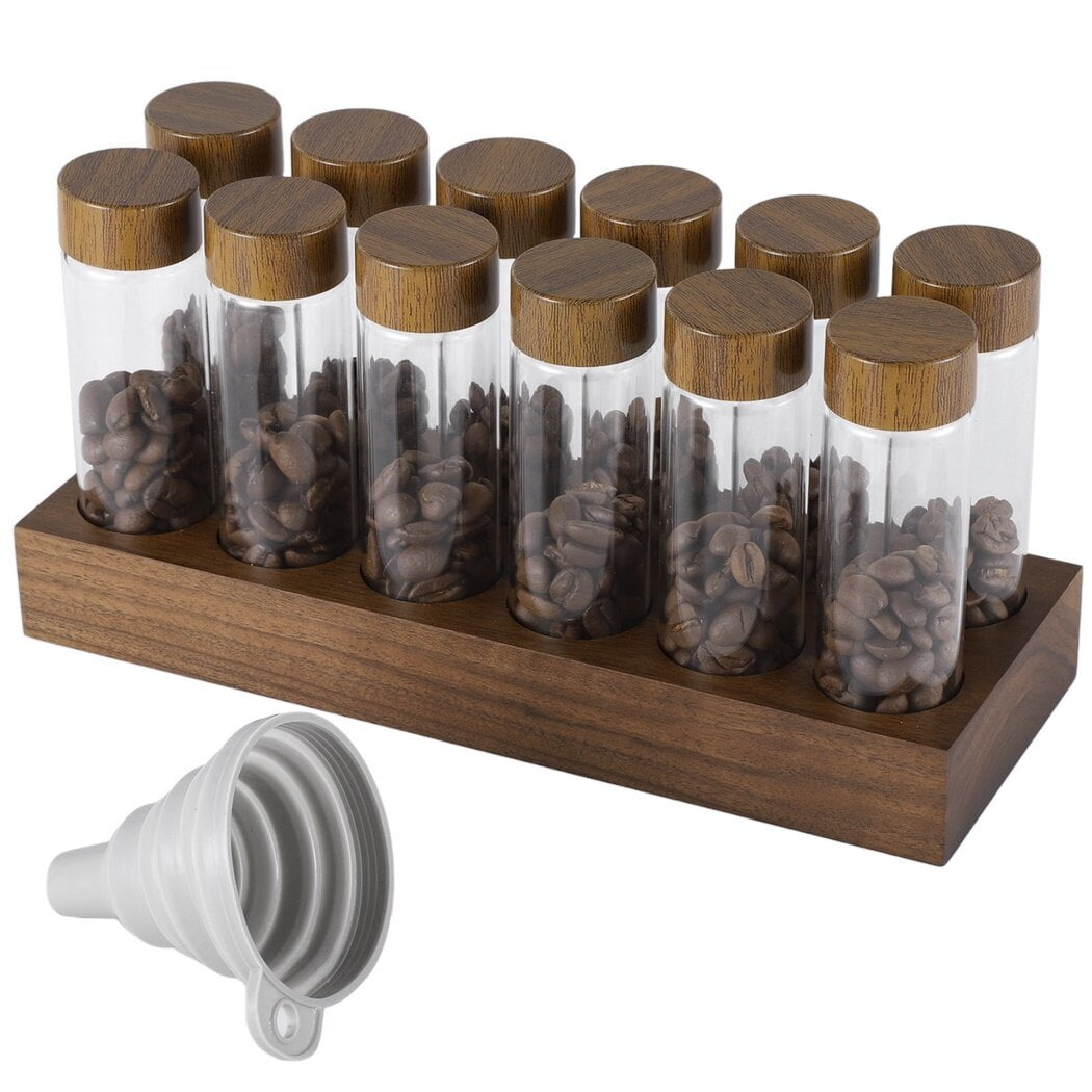 12PCS Single Dose Coffee Bean Storage Tubes, Glass Coffee Bean Cellars