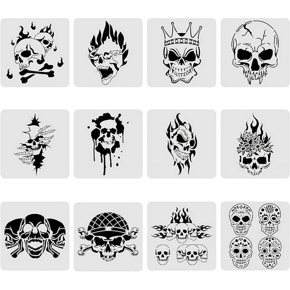 12PCS Skull Pattern Plastic Drawing Templates Stencil