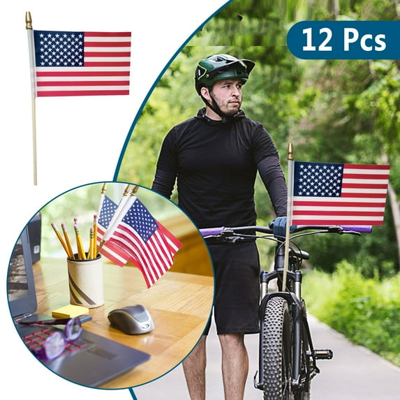 12PCS Small American Flags on Stick Mini USA Flags for Outside, Patriotic Decorations for 4th of July, Labor Day, Memorial Day Veterans Day, Handheld US Flags,Yard Classroom Decor
