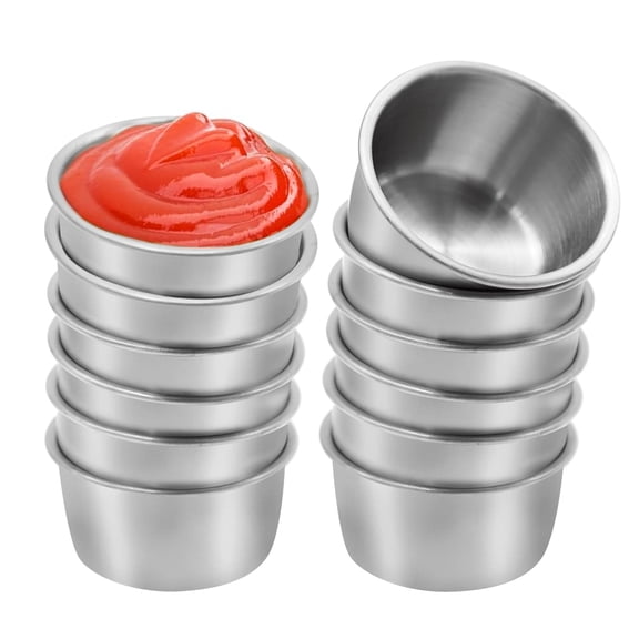 12PCS Small Sauce Cups, Mini Dipping Bowls 50ML, Ideal for Home Parties and Restaurants (Silver)