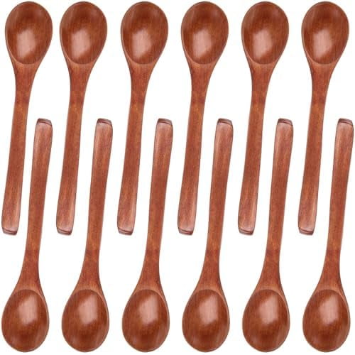 12PCS Small Wooden Spoons, 5 Inches Honey Spoon for Tea Coffee Jam Bath Sugar Salts Spices Condiment, Kitchen Stocking Stuffers (Dark Brown)