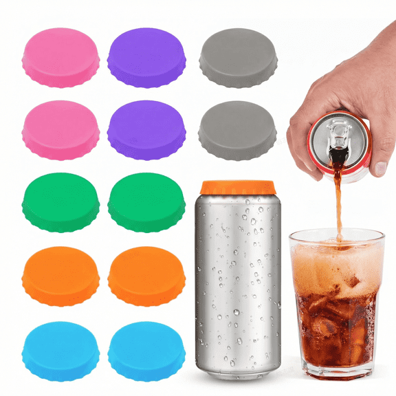 Soda Can Lids, 12 Pack Reusable Silicone Can Covers, Rose Pink Drink Toppers for 12/16 oz Cans, Dishwasher Safe