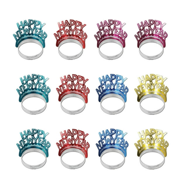 12PCS Sparkling Headband HAPPY NEW YEAR Glitter Paper Tiaras Party Accessory (Random Color)