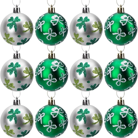 12PCS St. Patrick's Hanging Balls, St. Patrick's Shamrock Tree Ornament Ball-Good Clover Hanging Ball for Irish Festival Party Home Decor