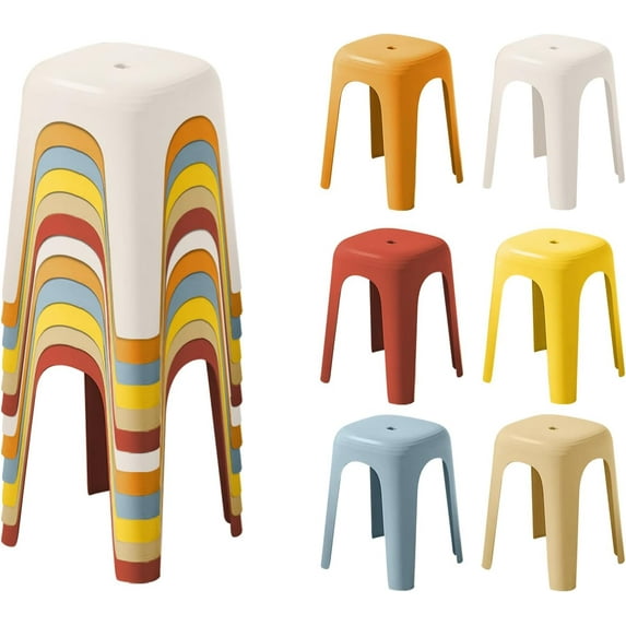 12PCS Stackable Stools, Pipleo 18.1 Inch Plastic Nesting Stools for Classroom - Colorful Backless School Chairs, Portable Flexible Seating for Students, Home & Office