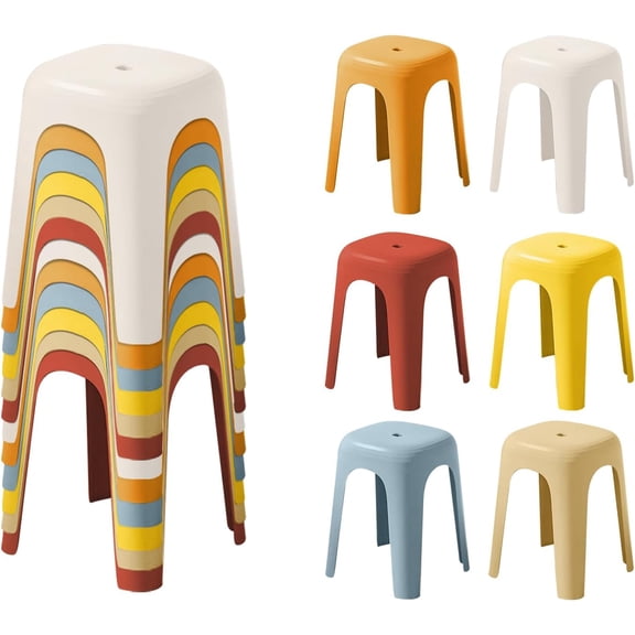 12PCS Stackable Stools, Pipleo 18.1 Inch Plastic Nesting Stools for Classroom - Colorful Backless School Chairs, Portable Flexible Seating for Students, Home & Office