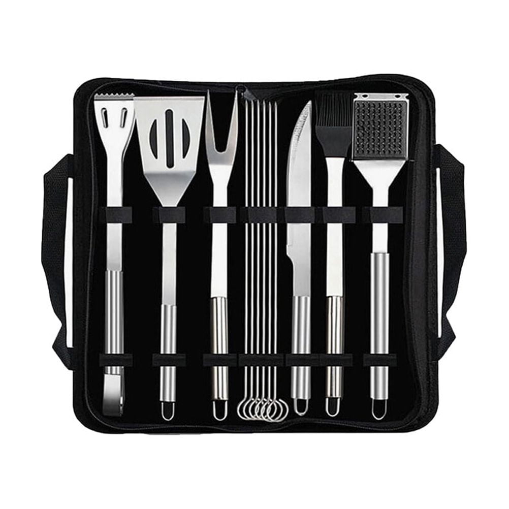 12PCS Stainless Steel BBQ Tools Set Grill Spade Brush Cutter Tweezer Barbecue Tools with Bag for Picnic Camping (Black)
