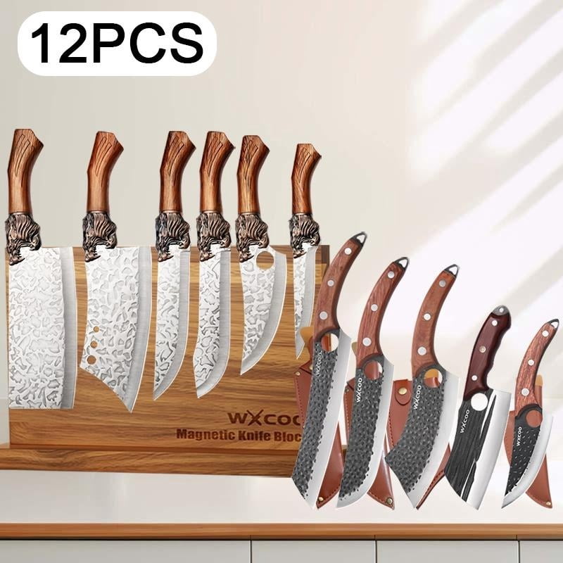 12PCS Stainless Steel Multipurpose Knife Boning Knife Chef Knife Cutting Knife Utility Knife Pizza Knife Fish Knife Fruit Knife Bread Knife Sharp Knife Small Knives Knife Stand Professional Cooking