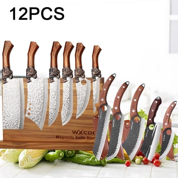 12PCS Stainless Steel Multipurpose Knife Set Includes Boning Utility Bread Pizza Fruit Fish and Cutting Knives Professional Sharp Chef Kitchen Utensils