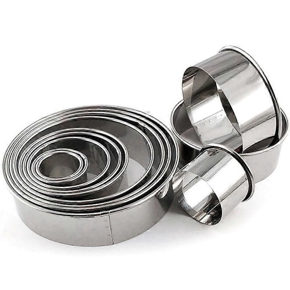 12PCS Stainless Steel Round Cake Mold Baking Mousse Ring Kitchen Tools Pizza Cooking Cookie Cutter