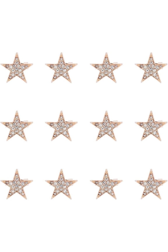 12PCS Star Brooch Pin Alloy Pentagram Brooches Rose Gold Rhinestone Badge Metal Brooch Pins for Dress Sweater Scarf Berets Bag Decorations