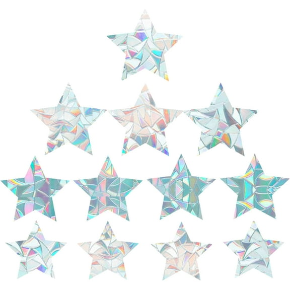12PCS Star Window Clings Glass Decals 3D Sun Catcher Stickers Non Adhesive Vinyl Film Static Anti-Collision Alert Decal for Prevent Birds Strikes for DIY