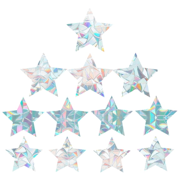 12PCS Star Window Clings Glass Decals 3D Sun Catcher Stickers Non Adhesive Vinyl Film Static Anti-Collision Alert Decal for Prevent Birds Strikes