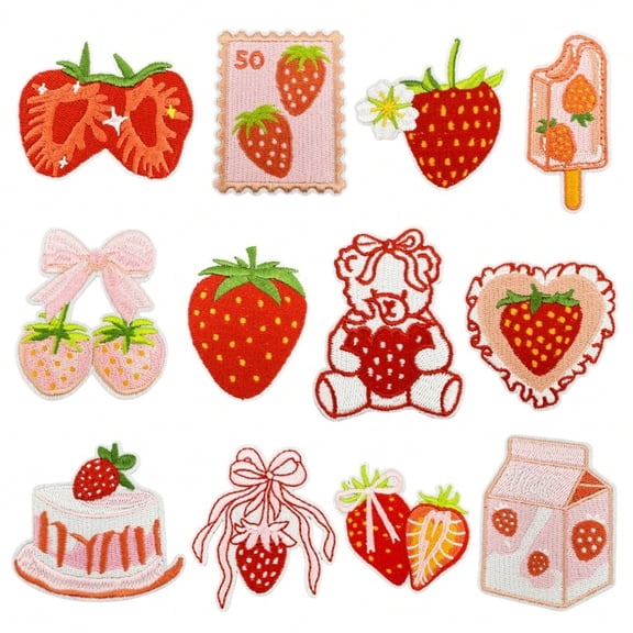 12PCS Strawberry Embroidered Iron On Patches, Cute DIY Applique